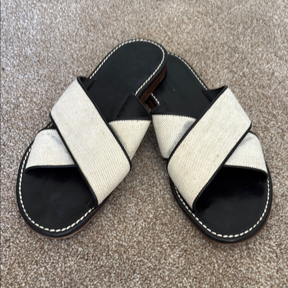 Katharine Page Black and Cream Slide Sandals